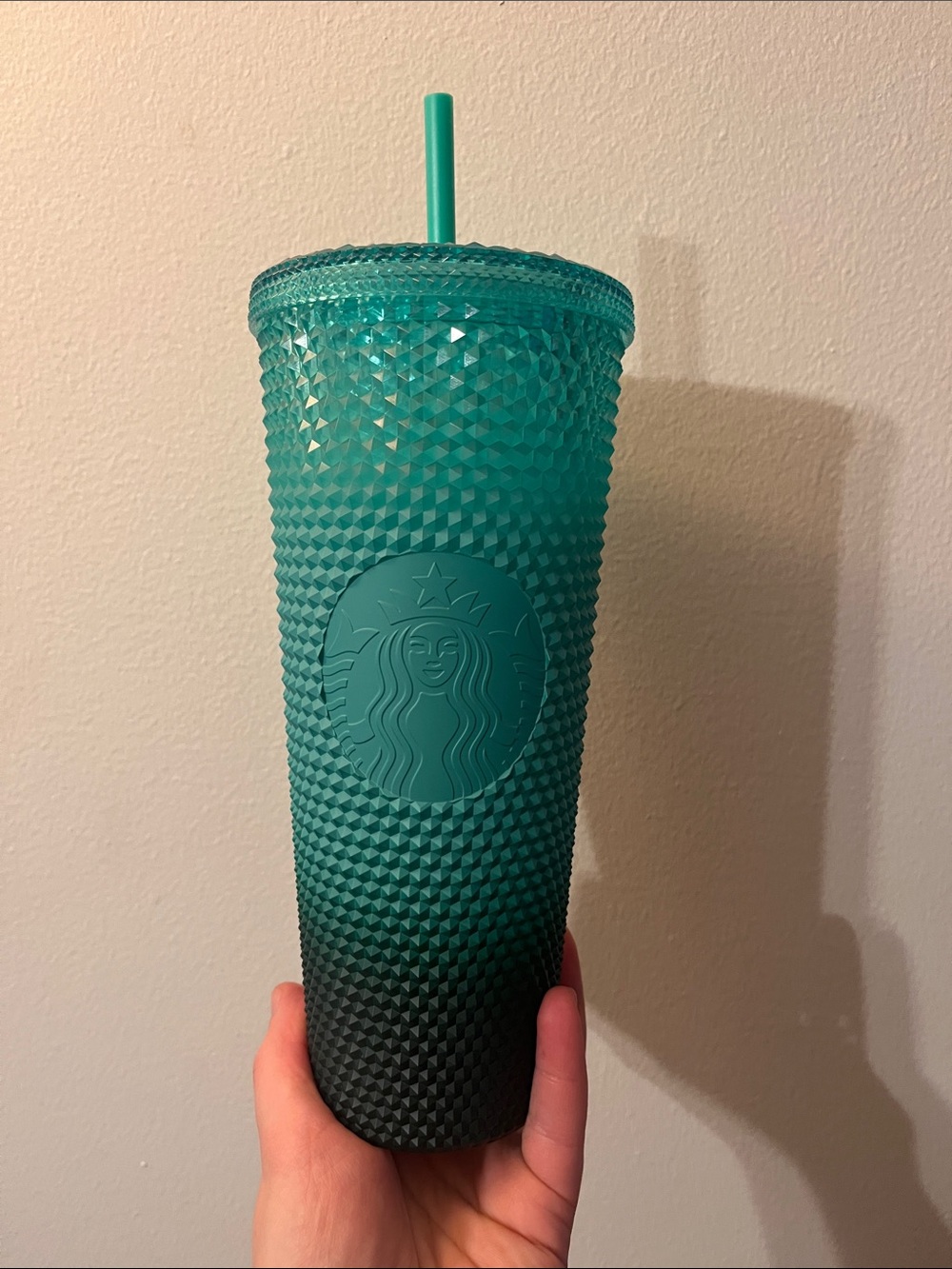 Starbucks Teal to Dark Teal Studded Cold Cup with Straw